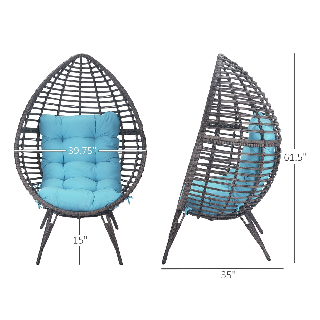 Outsunny Patio Wicker Egg Chair w/ Soft Cushion, Teardrop Cuddle Seat, Outdoor / Indoor Patio Chair
