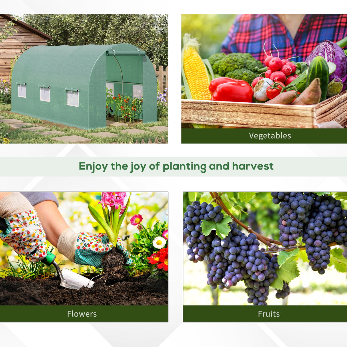 Outsunny Portable Walk-In Gardening Plant Greenhouse - Green