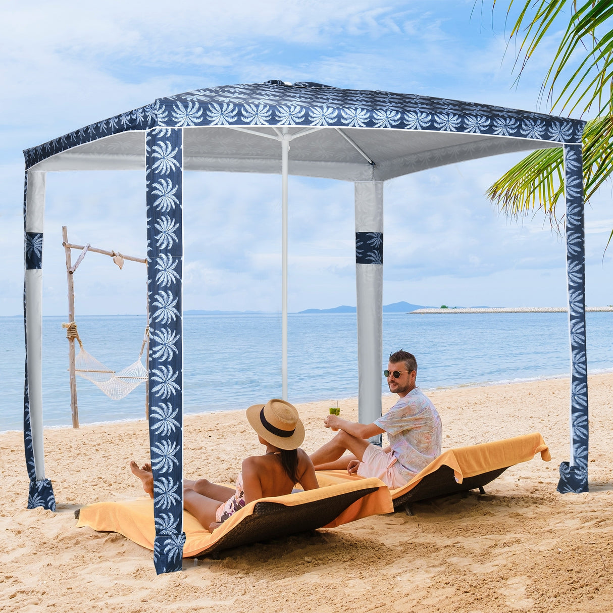 Outsunny Quick Beach Cabana Canopy Umbrella, 8' Easy-Assembly Sun-Shade Shelter with Sandbags and Carry Bag, Cool UV50+