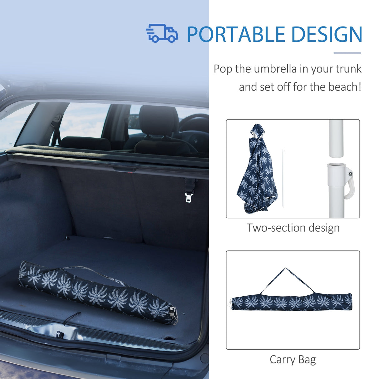 Outsunny Quick Beach Cabana Canopy Umbrella, 8' Easy-Assembly Sun-Shade Shelter with Sandbags and Carry Bag, Cool UV50+