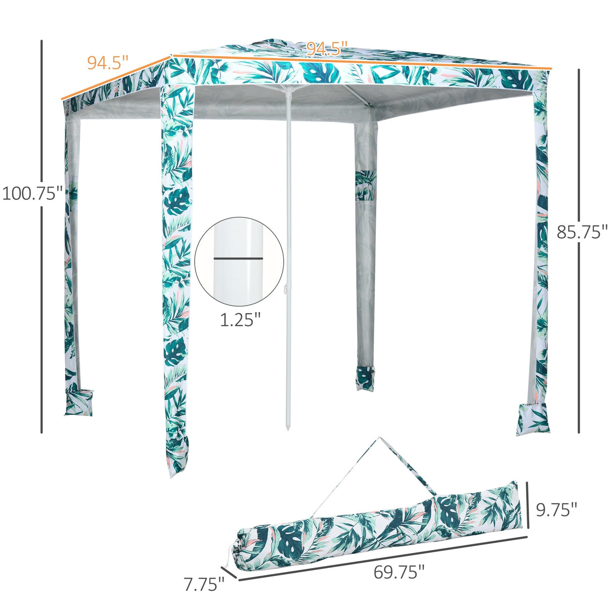 Outsunny Quick Beach Cabana Canopy Umbrella, 8' Easy-Assembly Sun-Shade Shelter with Sandbags and Carry Bag, Cool UV50+
