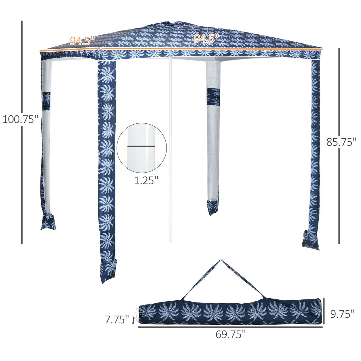 Outsunny Quick Beach Cabana Canopy Umbrella, 8' Easy-Assembly Sun-Shade Shelter with Sandbags and Carry Bag, Cool UV50+