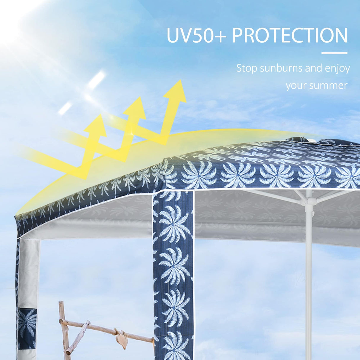 Outsunny Quick Beach Cabana Canopy Umbrella, 8' Easy-Assembly Sun-Shade Shelter with Sandbags and Carry Bag, Cool UV50+