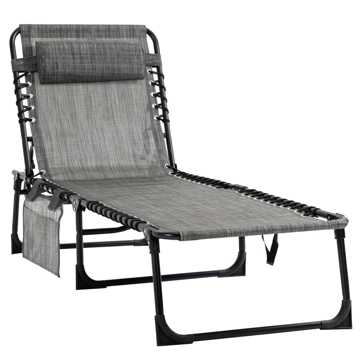 Outsunny Reclining Lounge Chair, Portable Sun Lounger, Folding Camping Cot, with Adjustable Backrest and Removable Pillow