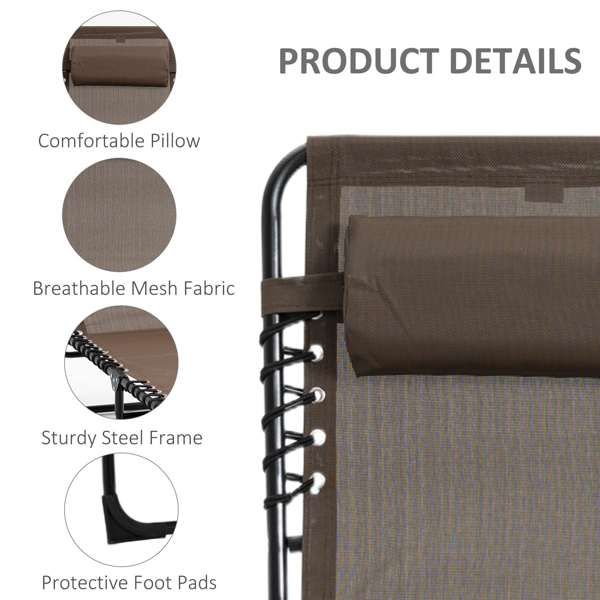 Outsunny Reclining Lounge Chair, Portable Sun Lounger, Folding Camping Cot, with Adjustable Backrest and Removable Pillow