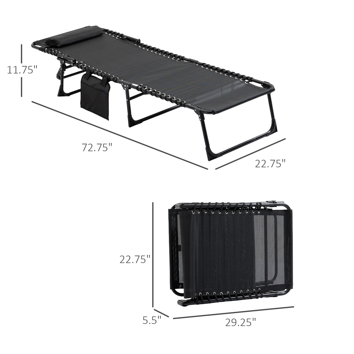 Outsunny Reclining Lounge Chair, Portable Sun Lounger, Folding Camping Cot, with Adjustable Backrest and Removable Pillow