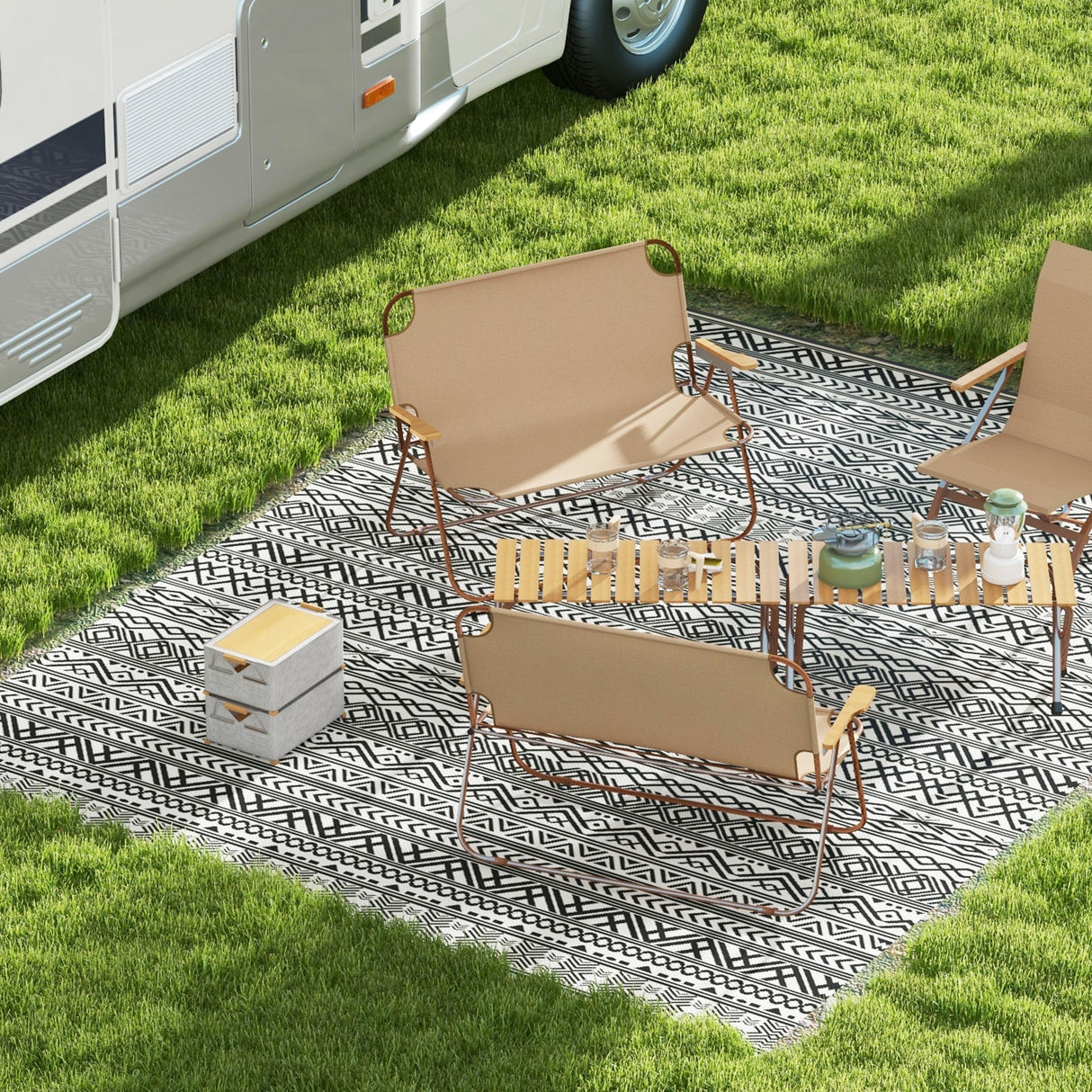 Outsunny Reversible Outdoor Rug, 9' x 12' Waterproof Plastic Straw Floor Mat, Portable RV Camping Carpet - 9' x 12'