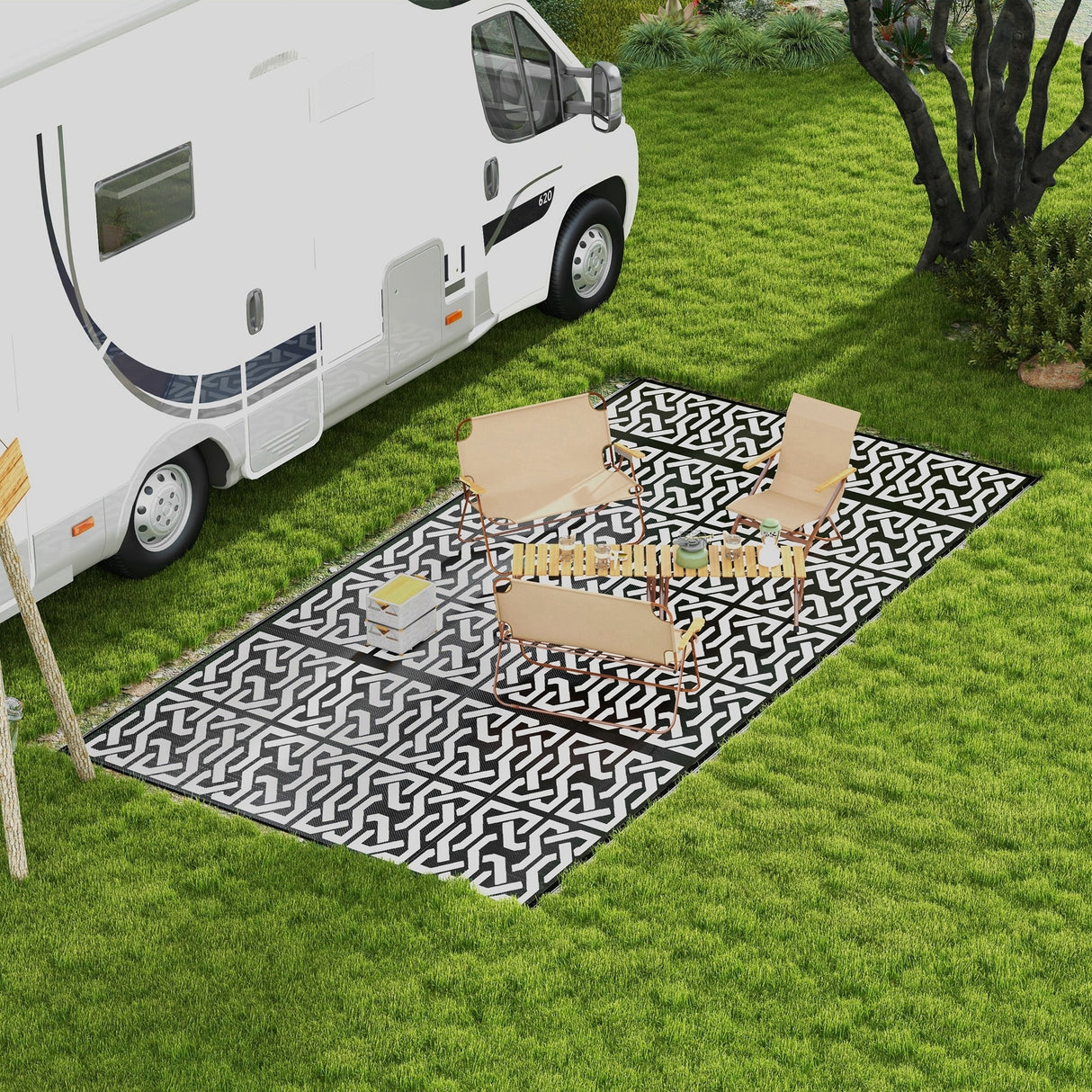 Outsunny Reversible Outdoor Rug, 9' x 18' Waterproof Plastic Straw Floor Mat, Portable RV Camping Carpet - 9' x 18'