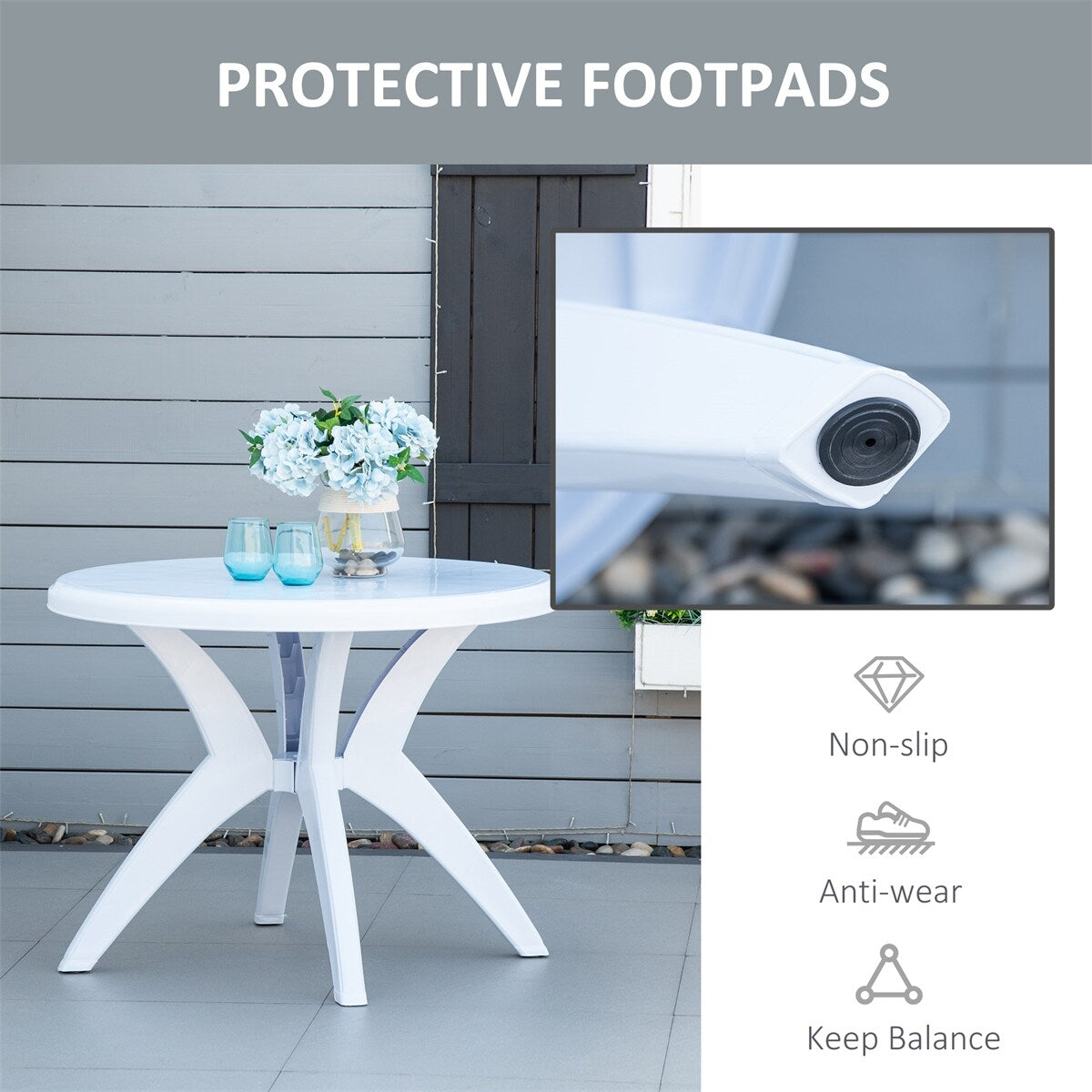 Outsunny Round Plastic Patio Table with Umbrella Hole,Dining Table