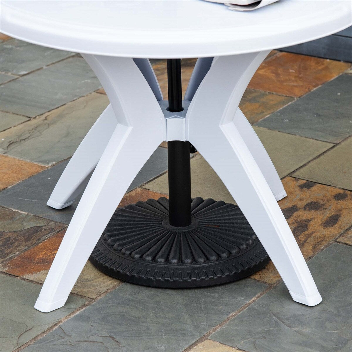 Outsunny Round Plastic Patio Table with Umbrella Hole,Dining Table