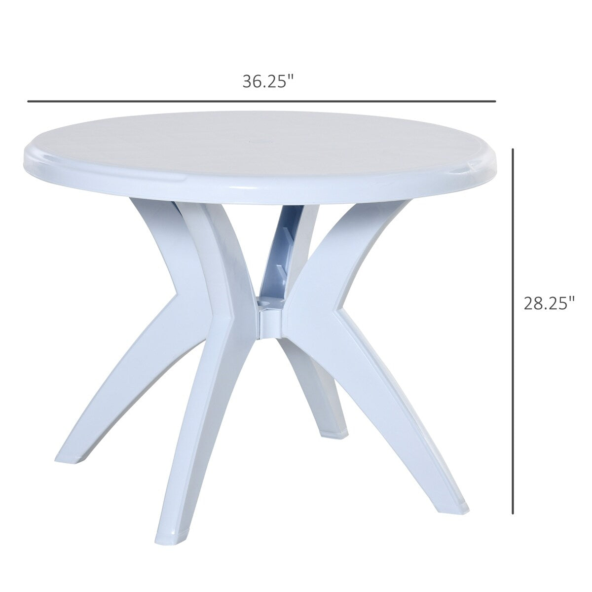 Outsunny Round Plastic Patio Table with Umbrella Hole,Dining Table