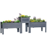 Outsunny Set of 3 Raised Garden Beds, Self-Draining Elevated Wood Planter Boxes with Legs & Liner for Backyard & Patio