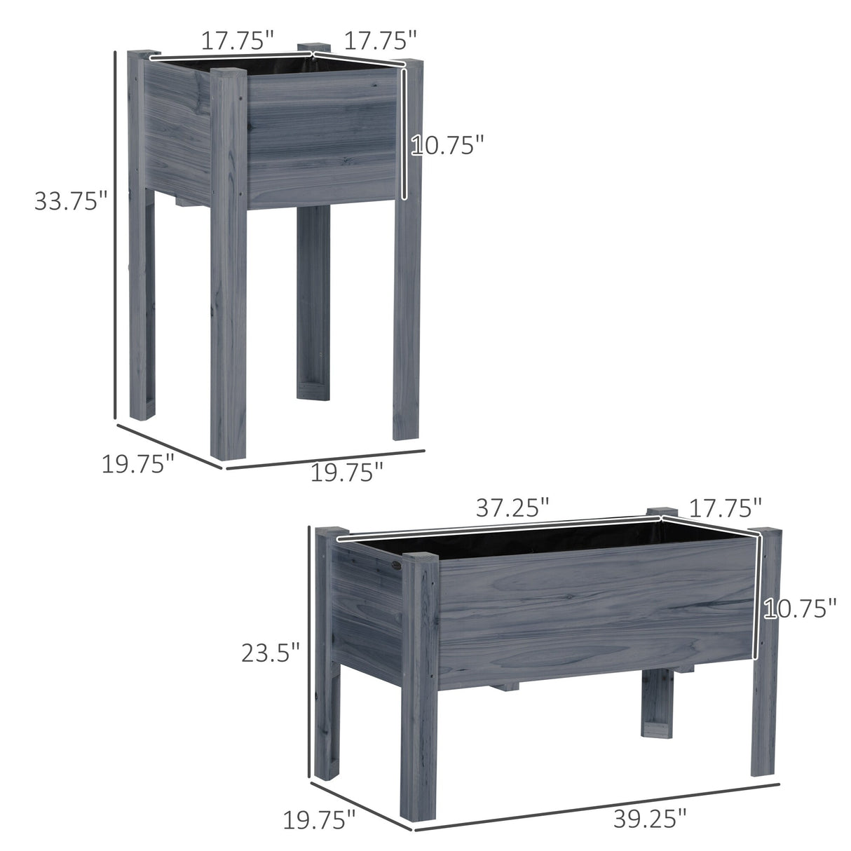Outsunny Set of 3 Raised Garden Beds, Self-Draining Elevated Wood Planter Boxes with Legs & Liner for Backyard & Patio