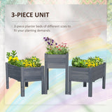Outsunny Set of 3 Raised Garden Beds, Self-Draining Elevated Wood Planter Boxes with Legs & Liner for Backyard & Patio