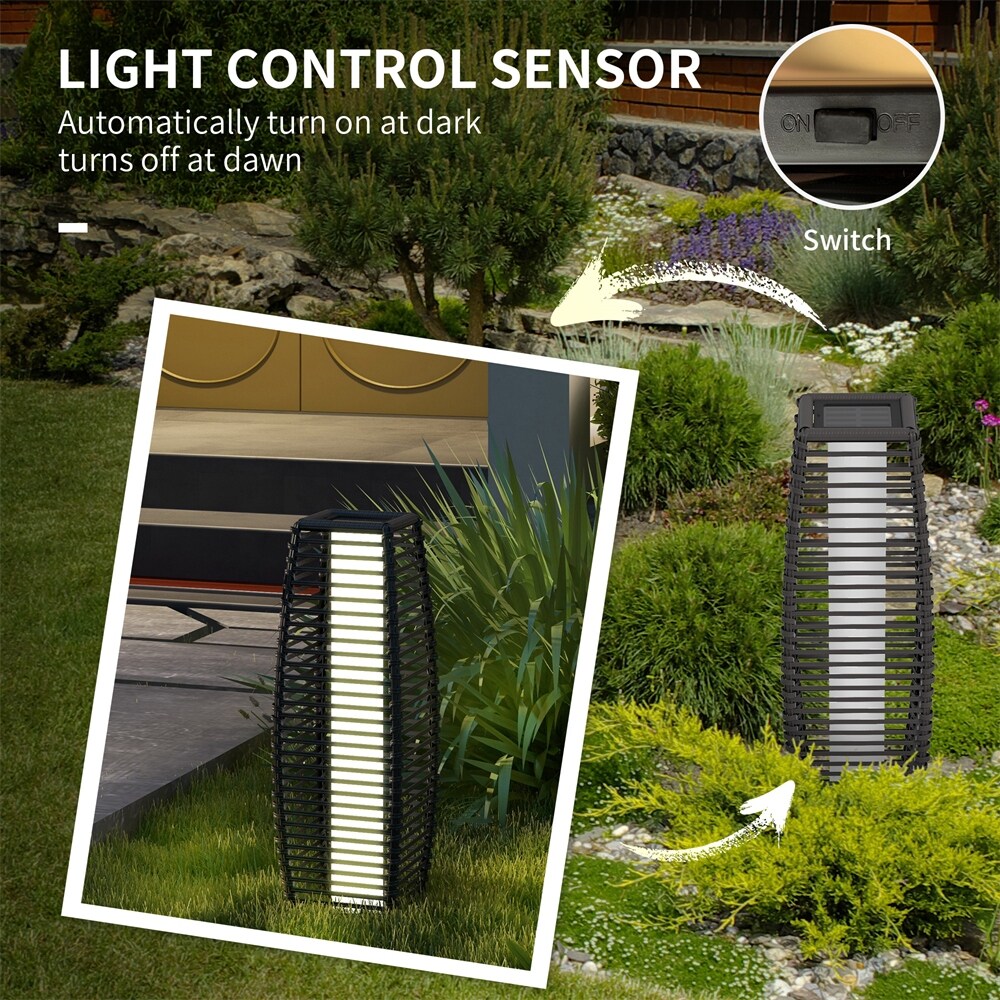 Outsunny Solar Floor Lamp, Outdoor Rattan Garden Lantern,Pathway Light