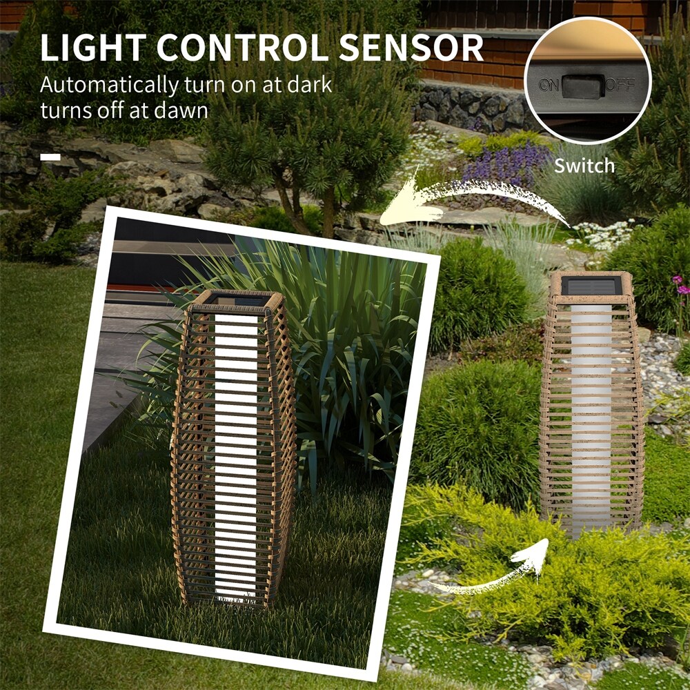 Outsunny Solar Floor Lamp, Outdoor Rattan Garden Lantern,Pathway Light