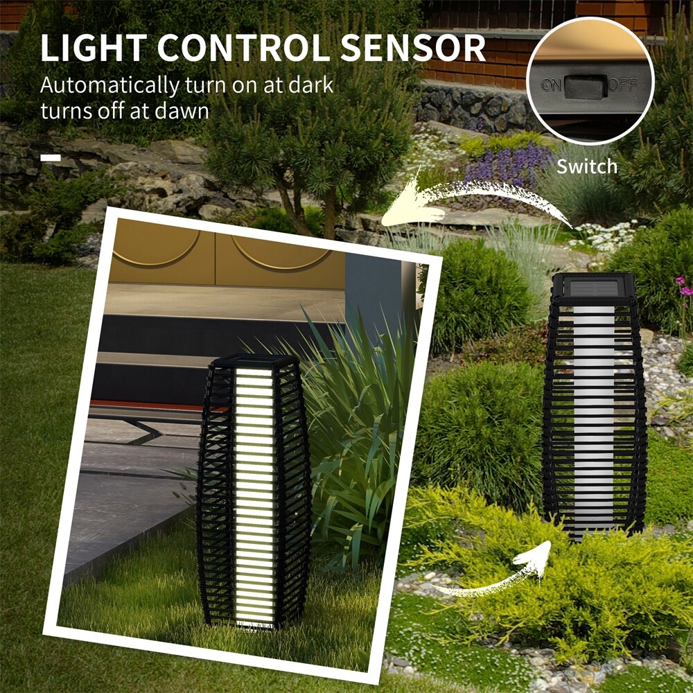 Outsunny Solar Floor Lamp, Outdoor Rattan Garden Lantern,Pathway Light