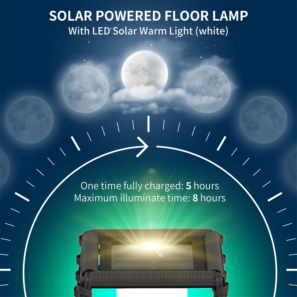 Outsunny Solar Floor Lamp, Outdoor Rattan Garden Lantern,Pathway Light