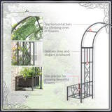 Outsunny Steel Garden Arch Arbor w/Scrollwork Hearts,Planter Boxes