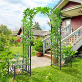 Outsunny Steel Garden Arch Arbor w/Scrollwork Hearts,Planter Boxes