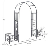 Outsunny Steel Garden Arch Arbor w/Scrollwork Hearts,Planter Boxes