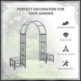 Outsunny Steel Garden Arch Arbor w/Scrollwork Hearts,Planter Boxes