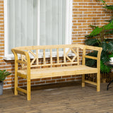 Outsunny Three-Person Wooden Bench, Three-Seater Outdoor Patio Bench, Backrest and Armrests, Rustic Country Diamond Pattern