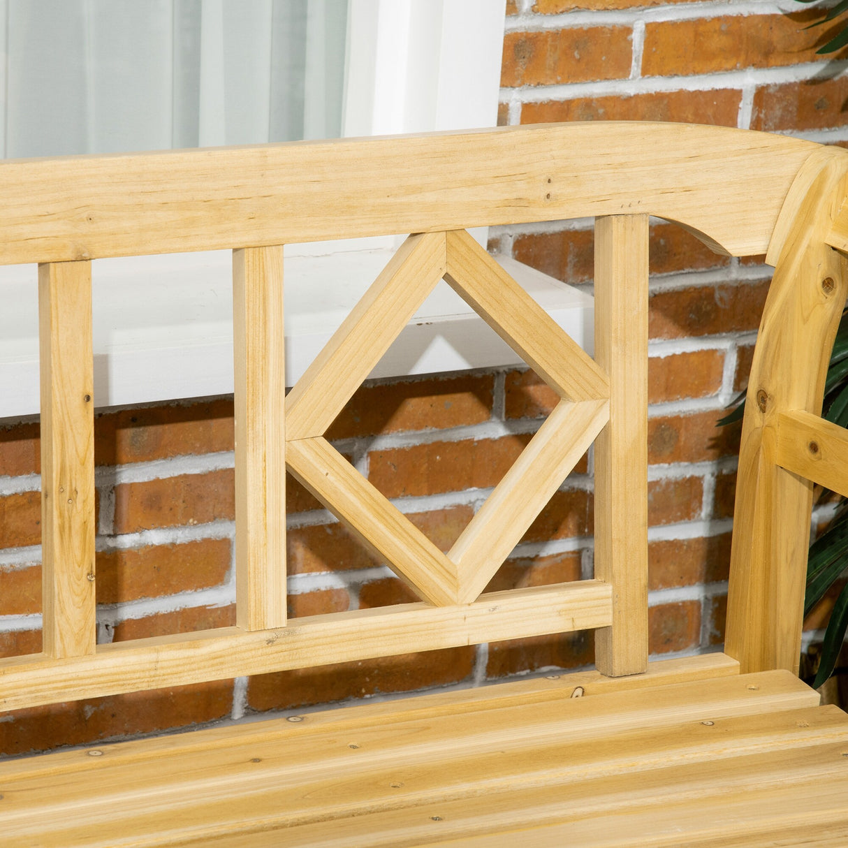 Outsunny Three-Person Wooden Bench, Three-Seater Outdoor Patio Bench, Backrest and Armrests, Rustic Country Diamond Pattern