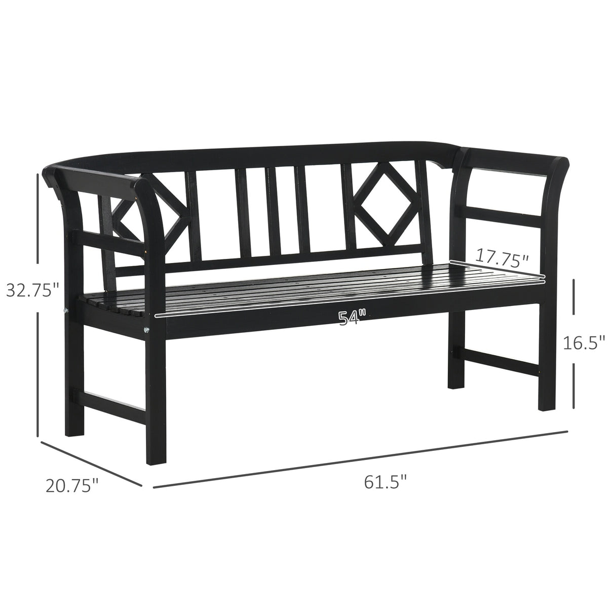 Outsunny Three-Person Wooden Bench, Three-Seater Outdoor Patio Bench, Backrest and Armrests, Rustic Country Diamond Pattern