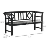 Outsunny Three-Person Wooden Bench, Three-Seater Outdoor Patio Bench, Backrest and Armrests, Rustic Country Diamond Pattern