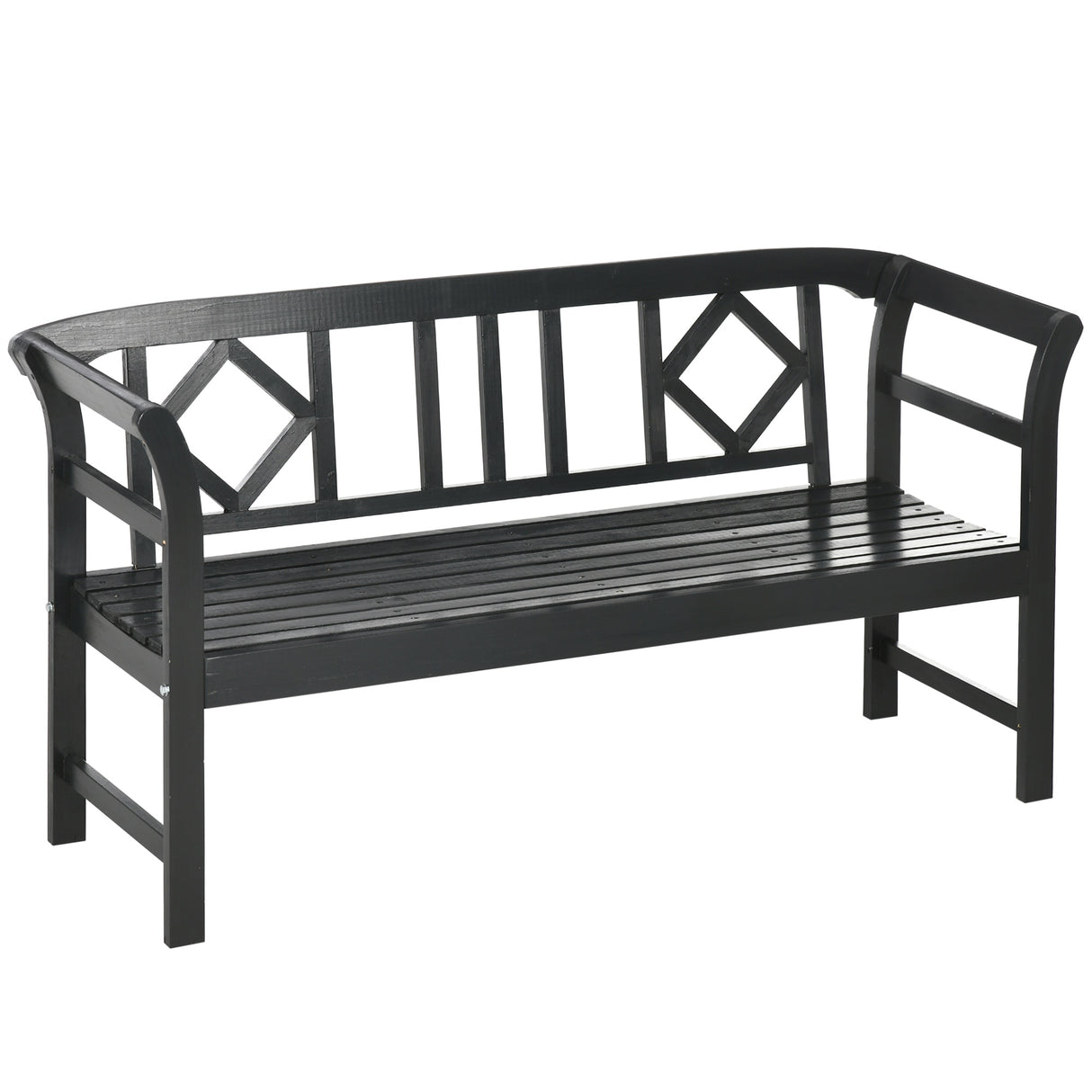 Outsunny Three-Person Wooden Bench, Three-Seater Outdoor Patio Bench, Backrest and Armrests, Rustic Country Diamond Pattern