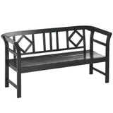 Outsunny Three-Person Wooden Bench, Three-Seater Outdoor Patio Bench, Backrest and Armrests, Rustic Country Diamond Pattern