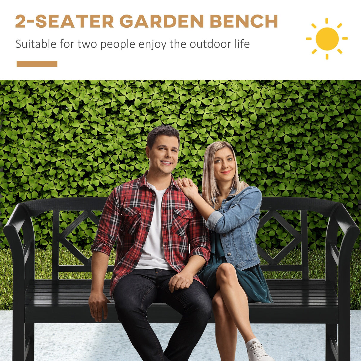 Outsunny Three-Person Wooden Bench, Three-Seater Outdoor Patio Bench, Backrest and Armrests, Rustic Country Diamond Pattern