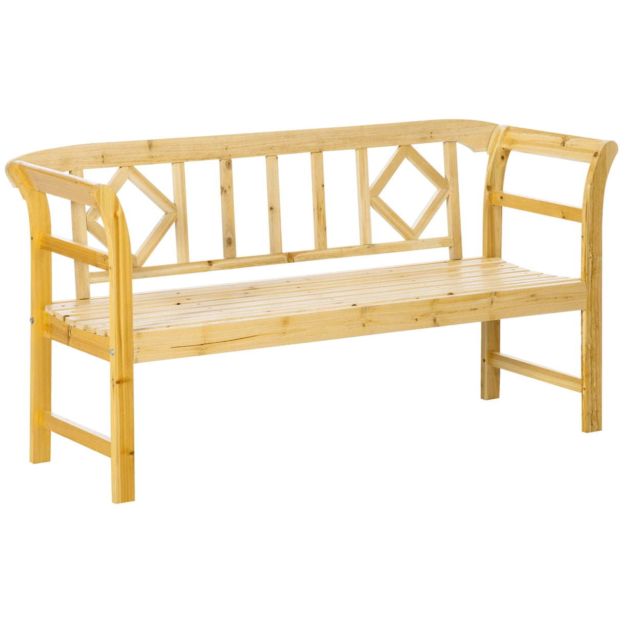 Outsunny Three-Person Wooden Bench, Three-Seater Outdoor Patio Bench, Backrest and Armrests, Rustic Country Diamond Pattern