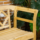 Outsunny Three-Person Wooden Bench, Three-Seater Outdoor Patio Bench, Backrest and Armrests, Rustic Country Diamond Pattern