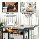 Outsunny Three-Shelf Outdoor Grill Cart with Foldable Side Table, 46" x 21.75" Multifunctional Stainless Steel Pizza Oven Stand