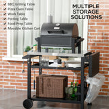 Outsunny Three-Shelf Outdoor Grill Cart with Foldable Side Table, 46" x 21.75" Multifunctional Stainless Steel Pizza Oven Stand