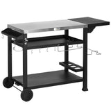 Outsunny Three-Shelf Outdoor Grill Cart with Foldable Side Table, 46" x 21.75" Multifunctional Stainless Steel Pizza Oven Stand