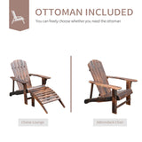 Outsunny Wooden Adirondack Outdoor Patio Lounge Chair with Ottoman - Rustic Brown - 30" L x 56" W x 36" H