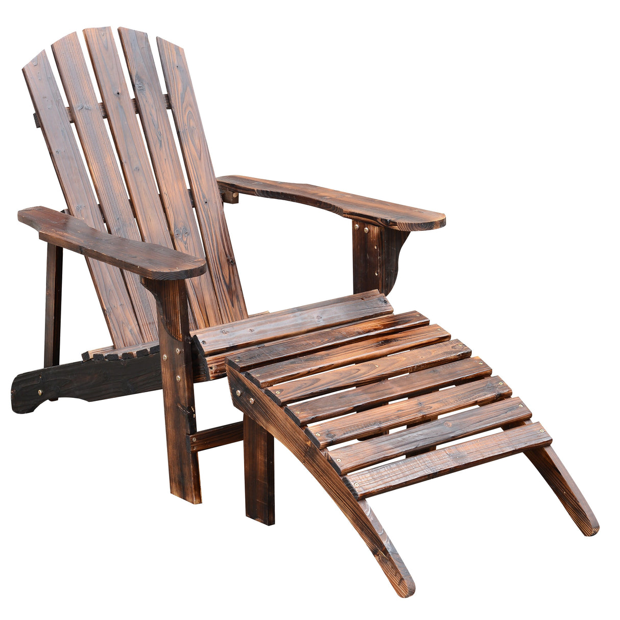 Outsunny Wooden Adirondack Outdoor Patio Lounge Chair with Ottoman - Rustic Brown - 30" L x 56" W x 36" H