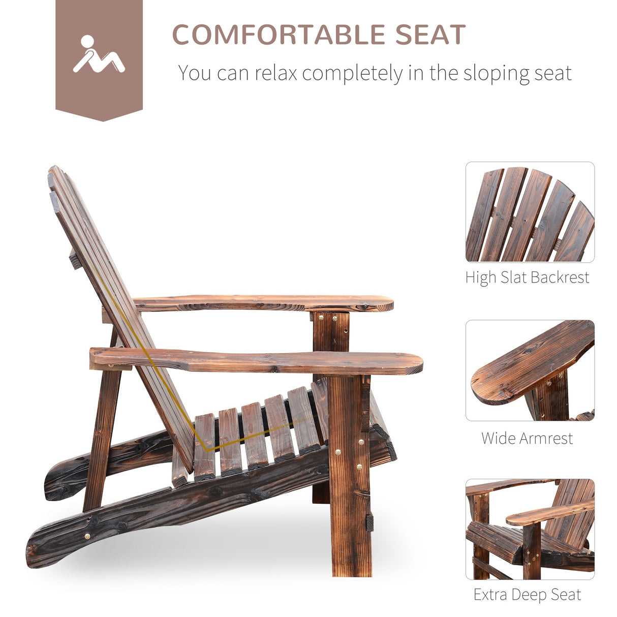 Outsunny Wooden Adirondack Outdoor Patio Lounge Chair with Ottoman - Rustic Brown - 30" L x 56" W x 36" H