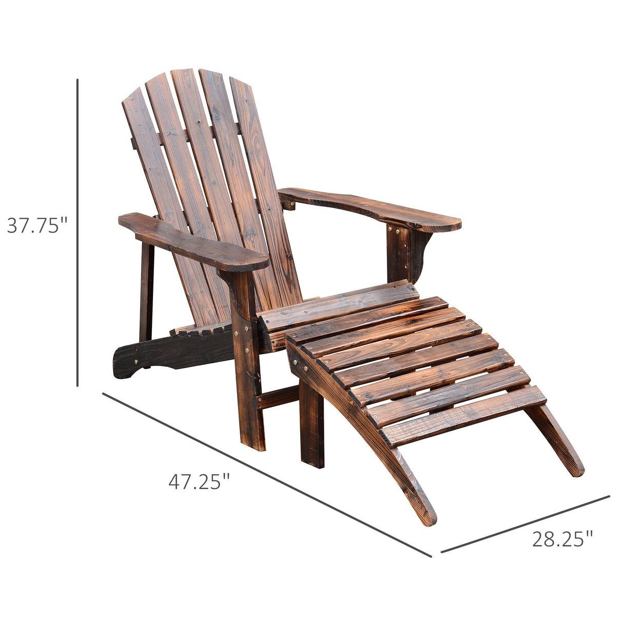Outsunny Wooden Adirondack Outdoor Patio Lounge Chair with Ottoman - Rustic Brown - 30" L x 56" W x 36" H