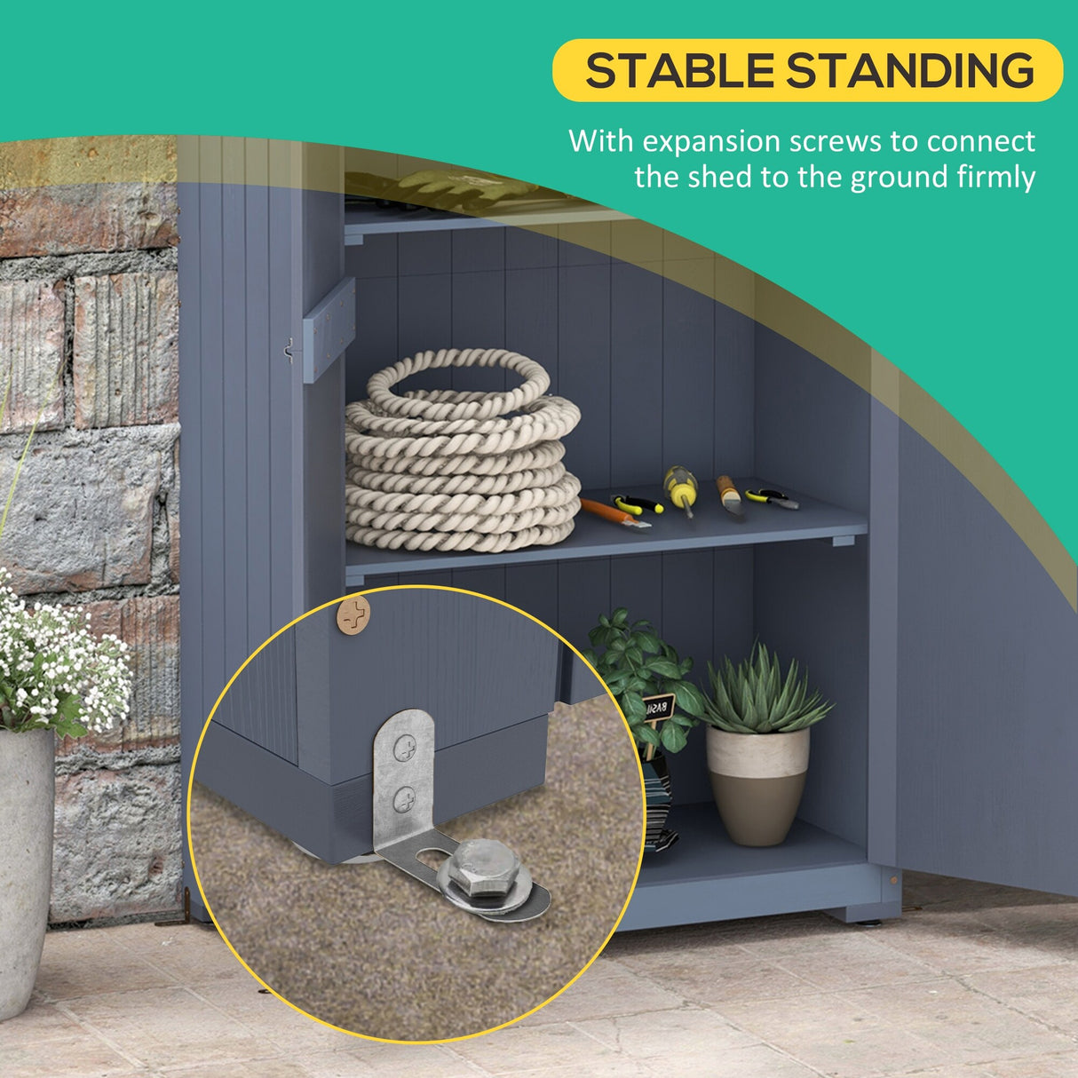 Outsunny Wooden Garden Shed, Outdoor Storage Cabinet with Waterproof Galvanized Metal Roof, Narrow Tool Shed