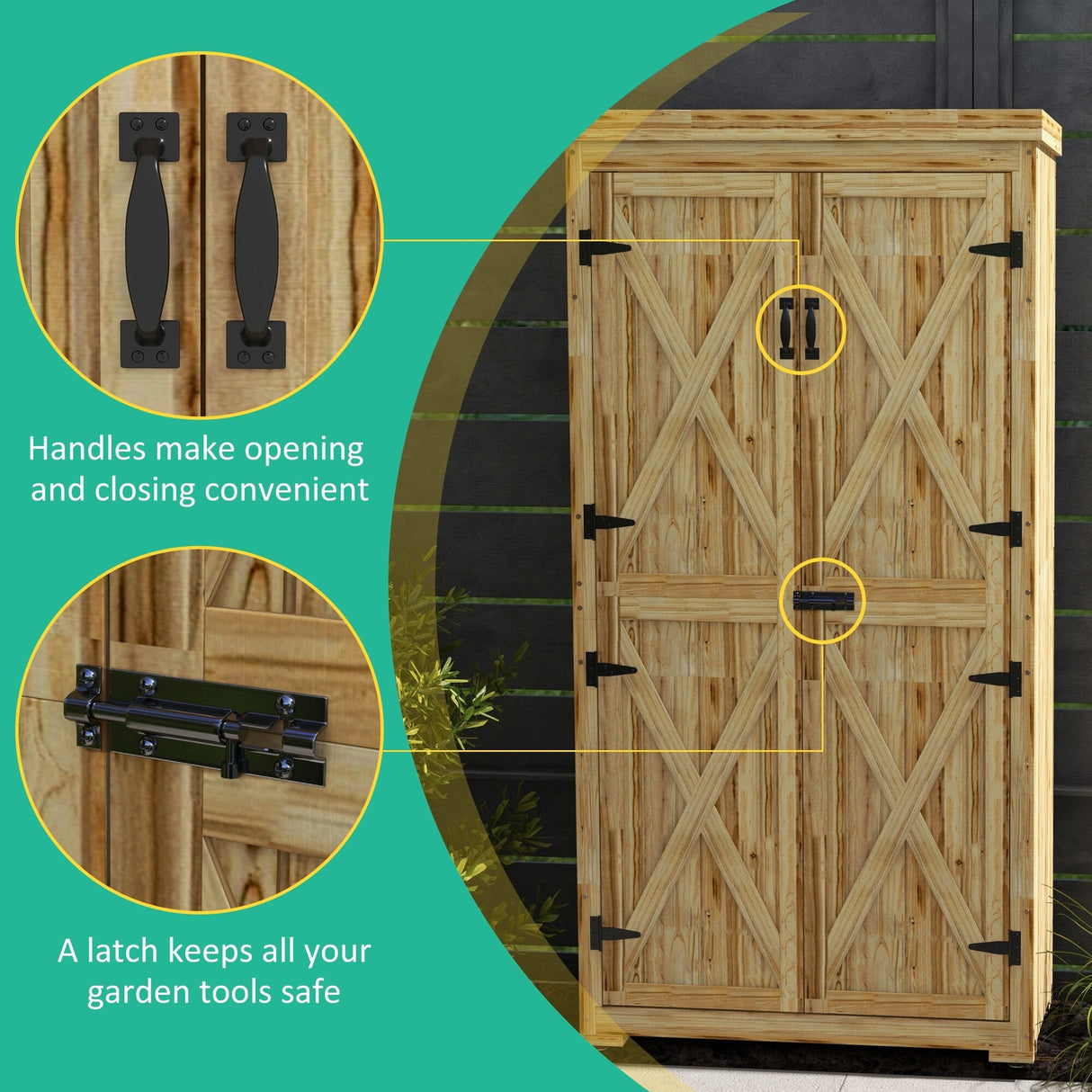 Outsunny Wooden Garden Shed, Outdoor Storage Cabinet with Waterproof Galvanized Metal Roof, Narrow Tool Shed