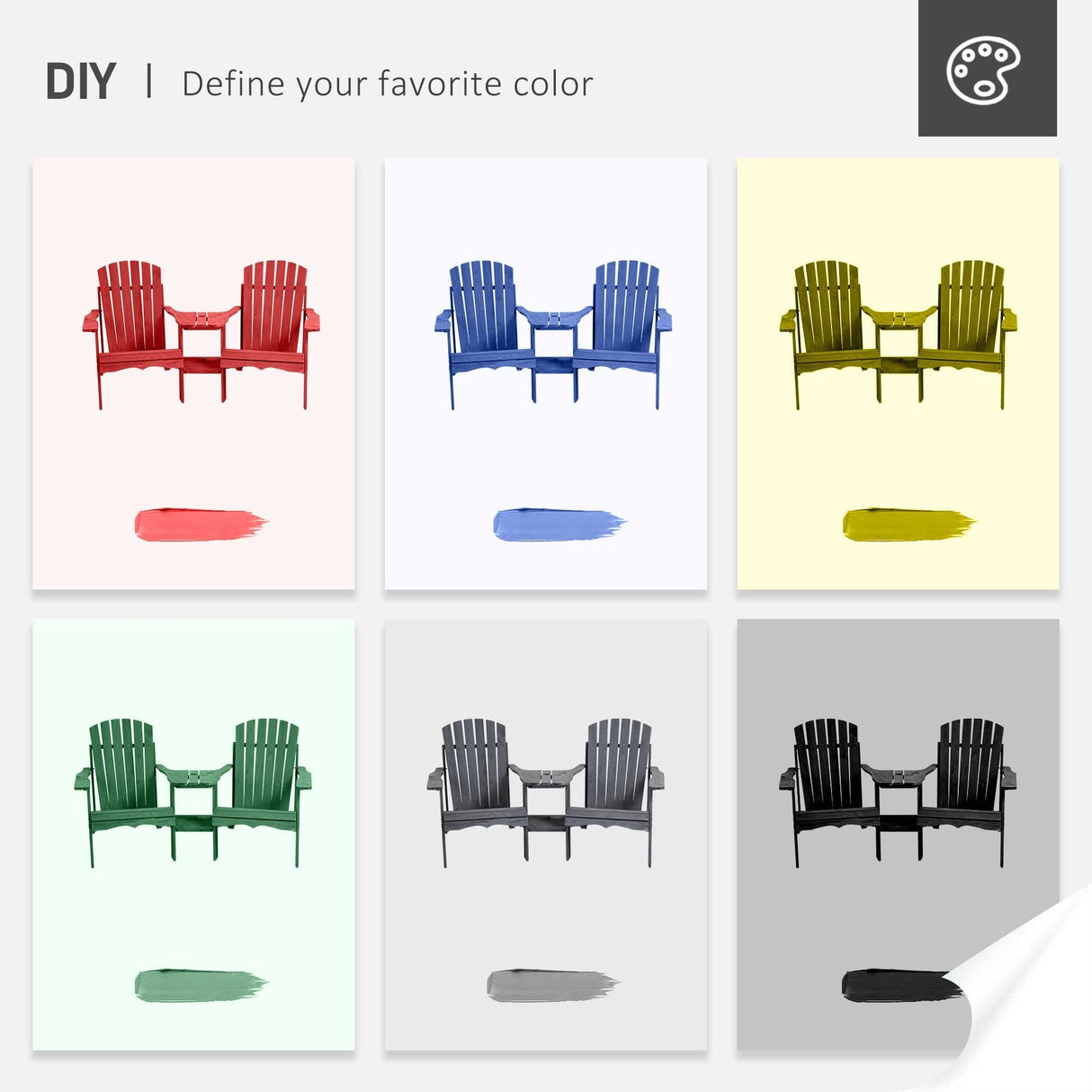 Outsunny Wooden Outdoor Double Adirondack Chairs with Center Table and Umbrella Hole, Perfect for Lounging and Relaxing