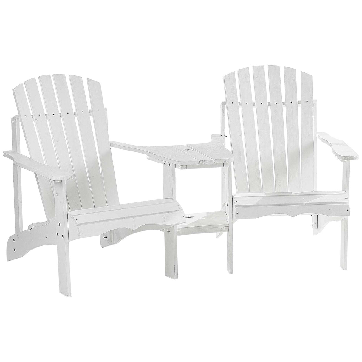 Outsunny Wooden Outdoor Double Adirondack Chairs with Center Table and Umbrella Hole, Perfect for Lounging and Relaxing