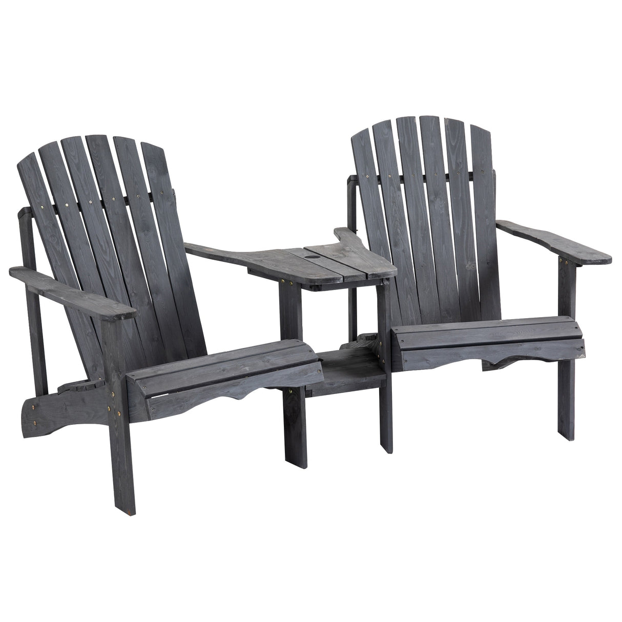 Outsunny Wooden Outdoor Double Adirondack Chairs with Center Table and Umbrella Hole, Perfect for Lounging and Relaxing