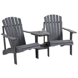 Outsunny Wooden Outdoor Double Adirondack Chairs with Center Table and Umbrella Hole, Perfect for Lounging and Relaxing