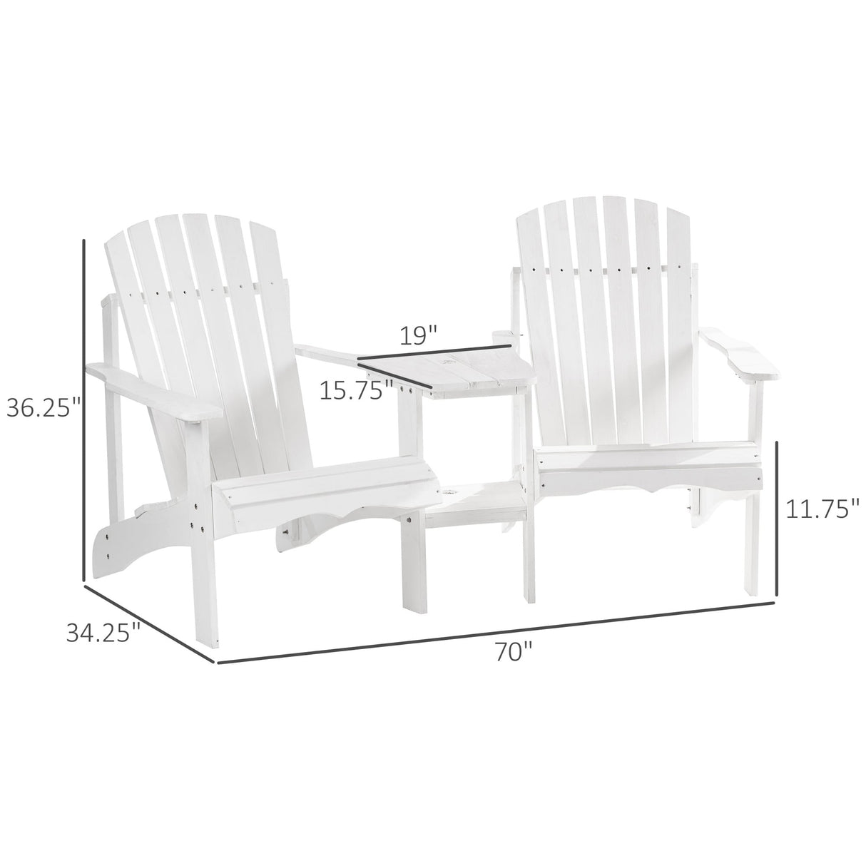 Outsunny Wooden Outdoor Double Adirondack Chairs with Center Table and Umbrella Hole, Perfect for Lounging and Relaxing