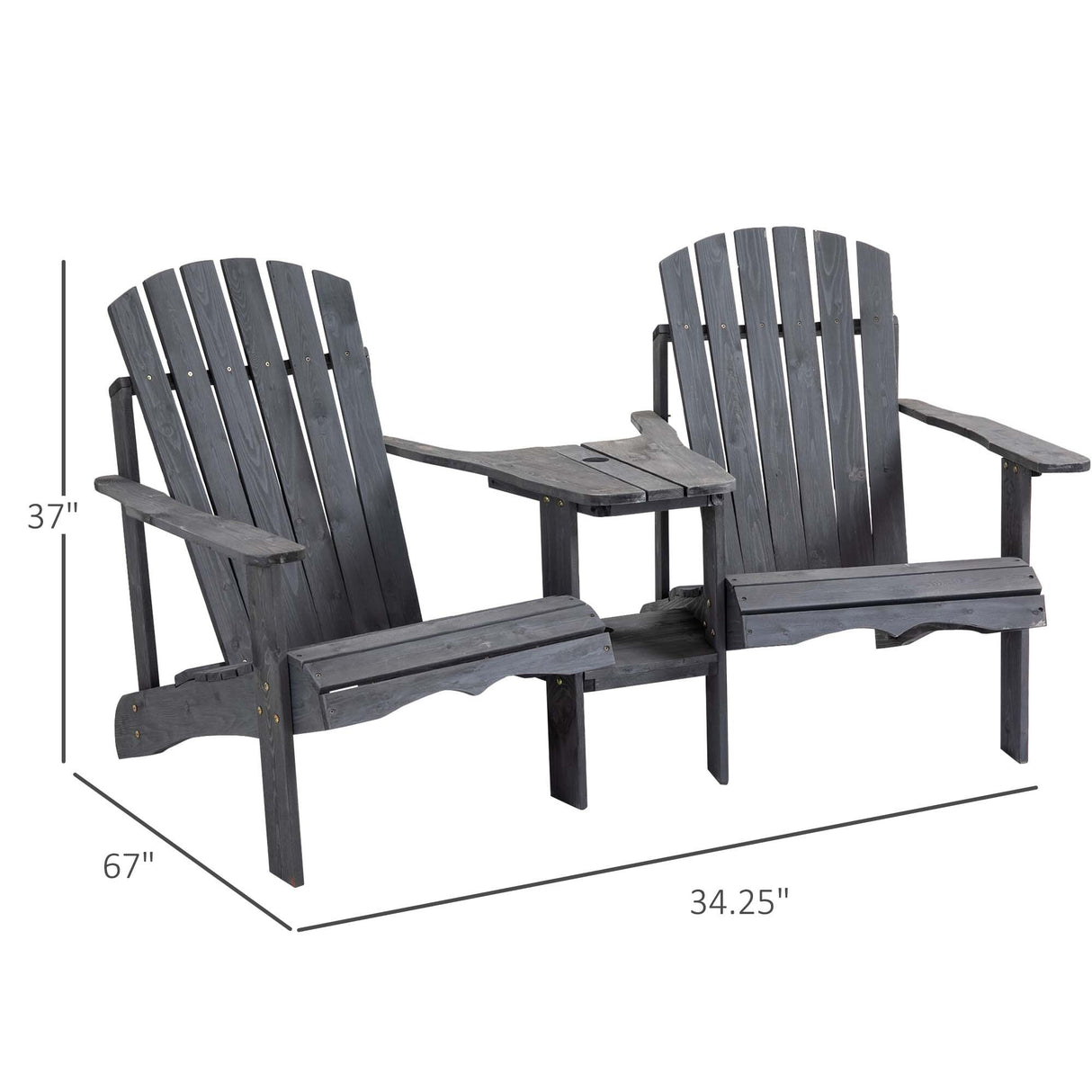 Outsunny Wooden Outdoor Double Adirondack Chairs with Center Table and Umbrella Hole, Perfect for Lounging and Relaxing